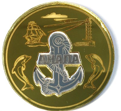 Магнит зеркальный Монета с комбинированным элементом Якорь - фото 37296