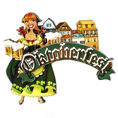 Магнит 3-хслойный девушка с кружками с логотипом Oktoberfest артикул 2578 - фото 53536