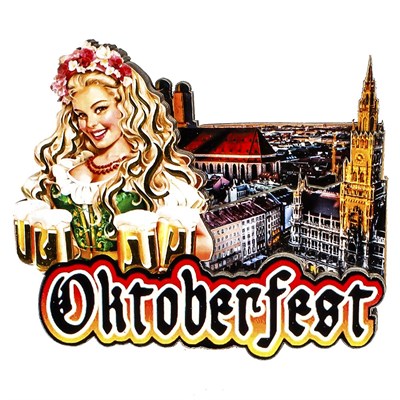 Магнит 3-хслойный Девушка с кружками и символикой Oktoberfest - фото 53537