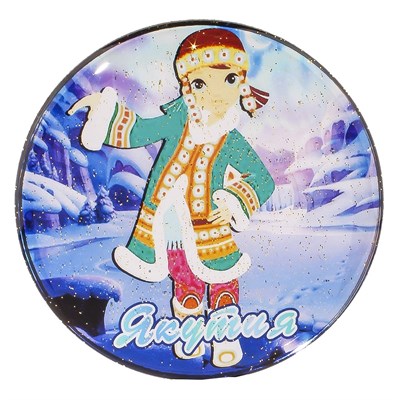 Магнит со смолой круглый якутянка с символикой Якутии - фото 59762