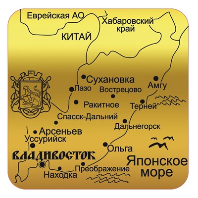 Магнит зеркальный 1 слой Квадрат карта Владивосток FS007520 - фото 59978