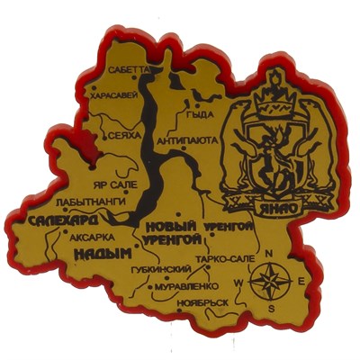 Магнит зеркальный на цветной подложке Карта с гербом и символикой Нового Уренгоя - фото 78272