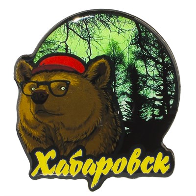 Магнит со смолой Медведь в кепке круг Хабаровск 29780 - фото 79086