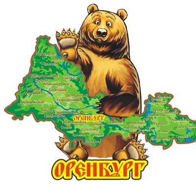 Сувенирный магнит Медведь с картой и символикой Оренбурга - фото 79953