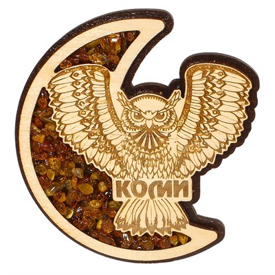Магнит с янтарем Сова с символикой республики Коми - фото 81553