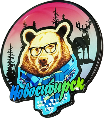 Магнитик смола круг медведь очки Новосибирск 31347 - фото 85857