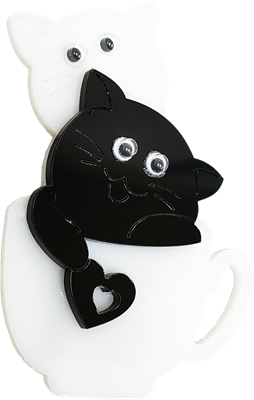 Магнит черно-белый коты в чашке 31447 - фото 86286