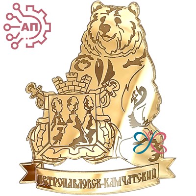 Магнит зеркальный 1 слой Медведь с гербом на ленте Камчатка FS006836 - фото 88482