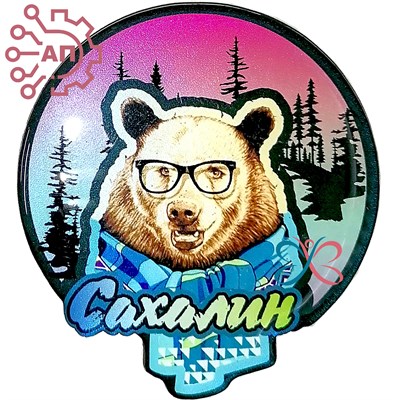 Магнит со смолой Медведь круг шарф Сахалин 29849 - фото 89598