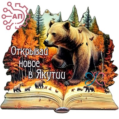 Магнит II "Открывай новое" Медведь и книга Якутия, Якутск 33887 33887 - фото 94836