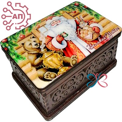 Шкатулка малая резная со смолой Новый год вид 4 Великий Устюг 34518 34518 - фото 96854