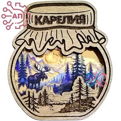 Магнит с гравировкой дерево + печать с лаком Банка Карелия 34616 34616