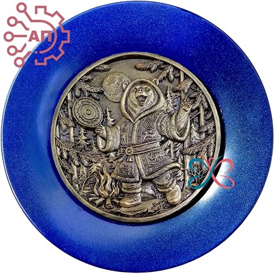 Тарелка сувенирная с 3D вставкой из гипса Медведь шаман 34903 34903
