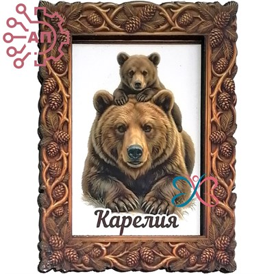 Магнит II Медведица с медвежонком в рамке Карелия 35174 35174