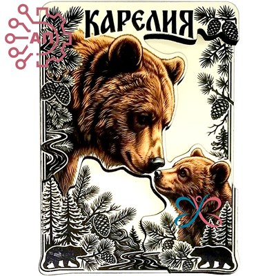 Магнит II Медведица с медвежонком в рамке Карелия 35178 35178