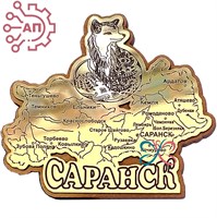 Магнит с гравировкой фанера + пластик Лиса с картой Саранск, Мордовия 32935 32935