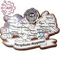 Магнит с гравировкой фанера + пластик Карта с гербом Мордовия, Саранск 32199 32199