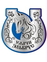 Магнит Подкова "Удачи" вид 1 Лошадь с названием Вашего города серебро-синий Эльбрус