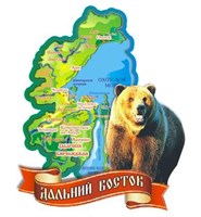 Купить магнитик цветной из дерева Дальний Восток карта региона и лента медведь 2