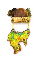 Купить магнитик из дерева Хабаровск карта области с медведем 1