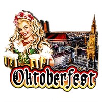 Магнит 3-хслойный Девушка с кружками и символикой Oktoberfest