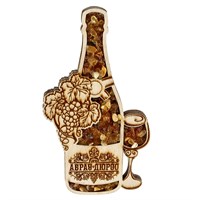 Магнит с янтарём "Бутылка с Бокалом" с символикой Вашего города 121