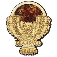 Магнит с янтарем Сова в круге Беларусь 107