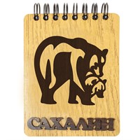 Магнит - блокнот деревянный с накладкой Медведица с медвежонком Сахалин FS000899