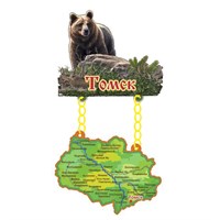 Сувенирный магнит качели Мишка с картой и символикой Томска