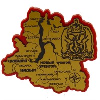 Магнит зеркальный на цветной подложке Карта с гербом и символикой Нового Уренгоя