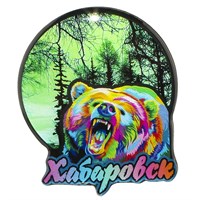Магнит со смолой Медведь рычащий круг Хабаровск 29772