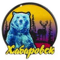 Сувенирный магнит со смолой Медведь вид 8 с символикой Вашего города