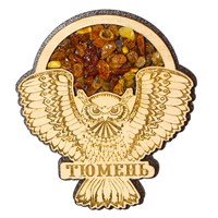 Сувенирный магнит с янтарем Сова с символикой Тюмени