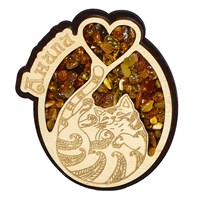 Сувенирный магнитик с янтарем Котик с сердечком и символикой Анапы