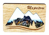 Магнитик деревянный с контуром гор и видами курорта Шерегеш 30532