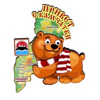 Магнит на холодильник Медвежонок с картой и символикой Камчатки