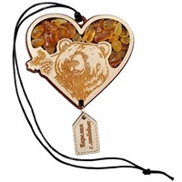 Сувенирная подвеска с янтарем Медведь в сердце Карелия 30160