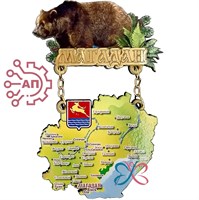 Магнит качели  Медведь с картой с зеркальной надписью Магадан 2392