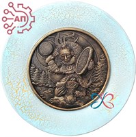 Тарелка сувенирная с 3D вставкой из гипса Шаман с бубном Байкал 31957