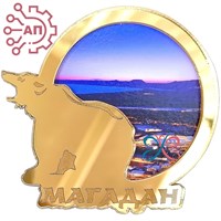 Магнит зеркальный с картинкой Медведь с кругом Магадан 31994