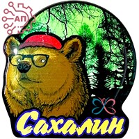 Магнит со смолой Медведь в кепке Сахалин 29848