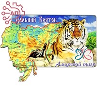 Магнитик Прямоугольник Тигр с картой Дальний Восток FS007207