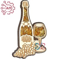 Магнит с янтарем Бутылка, бокал, виноград Абрау-Дюрсо 32246