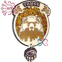 Магнит с янтарем и подвесом Медведь в овале с шишками Томск 26474