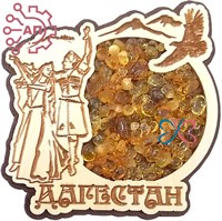 Магнит с янтарем Пара в круге с орлом Дагестан 32639