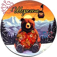 Магнит II с хрусталем Круг Медведь с сердцем Шерегеш 33892 33892