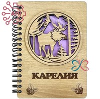 Блокнот А6 деревянный с гравировкой + накладка + цвет. подложка Лось Карелия 34211 34211