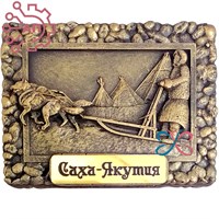 Магнит из гипса Рамка камни Упряжка с собаками Саха Якутия 34263 34263