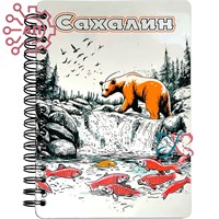 Блокнот А6 цветной Медведь с рыбой Сахалин 34482 34482