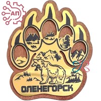 Магнит с гравировкой фанера + пластик Лапа с медведем Оленегорск 34622 34622